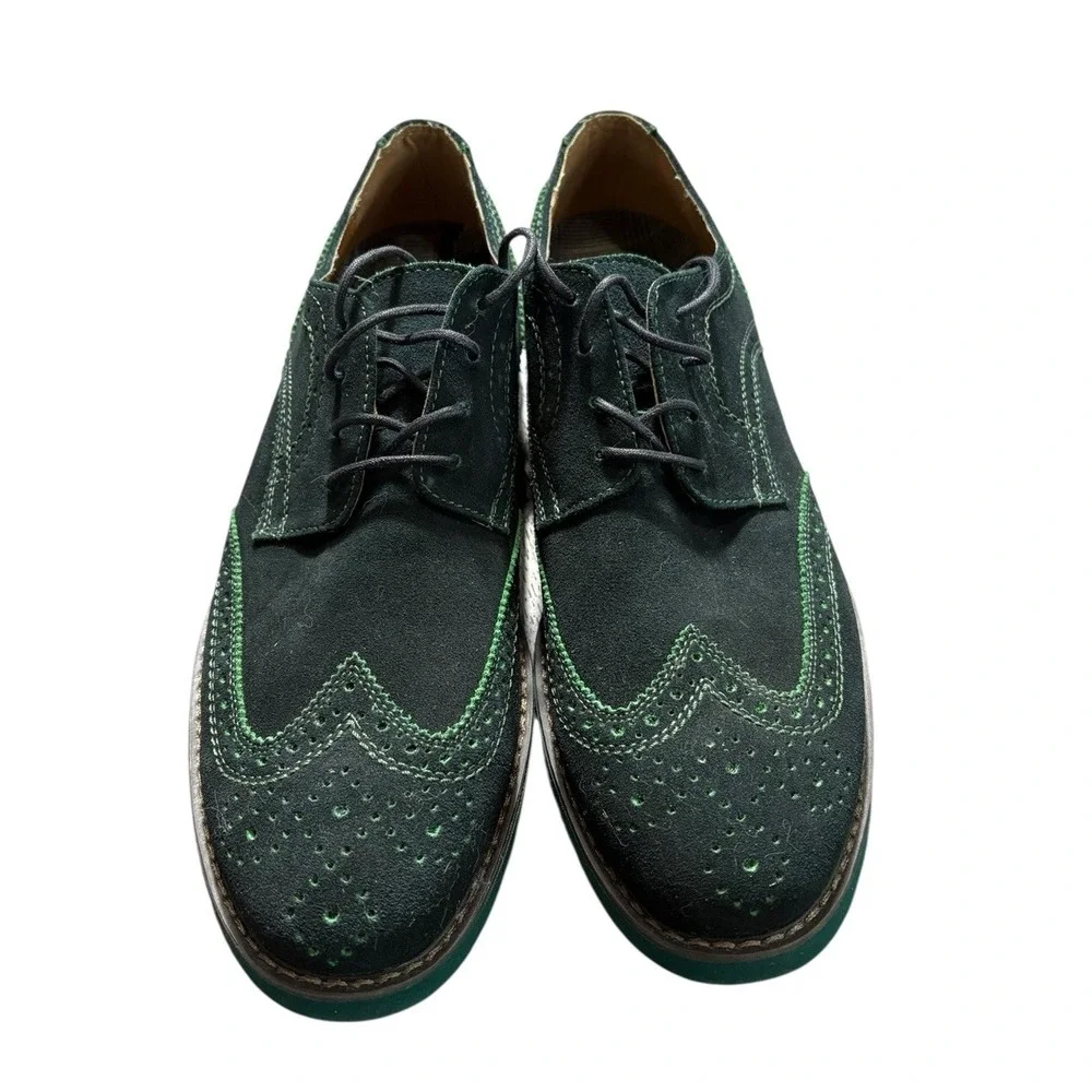 GBX Men's Zach Leather Oxford Shoes Size 11.5 Green Wing Tips Lace Up‎